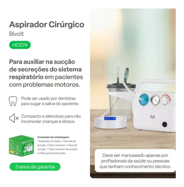 Aspirador De Secreção Sangue Saliva Multilaser Bivolt - Image 3
