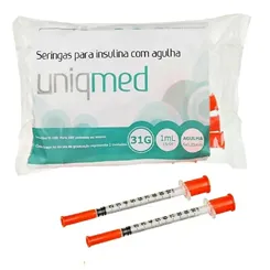 Seringa Descartável 0.1ml P/ Insulina C/ Agulha 6X0,25mm 31g C/10 Uniqmed