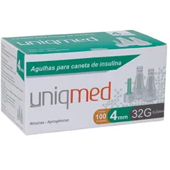 Agulhas para Caneta de Insulina 4mm 32G - Cx 100un - UniqMed