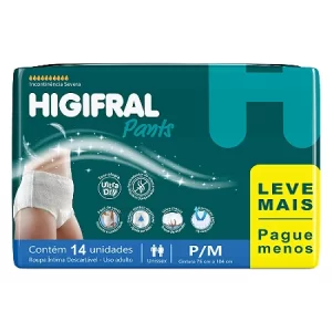 Fralda Geriátrica Higifral Pants 1 Pct P/M e G/XG Com 14 Unidades