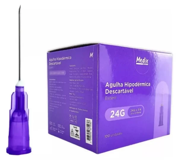 Agulha HiPodérmica 20 X 0.55 24 G X ¾ Com 100 Unidades Medix